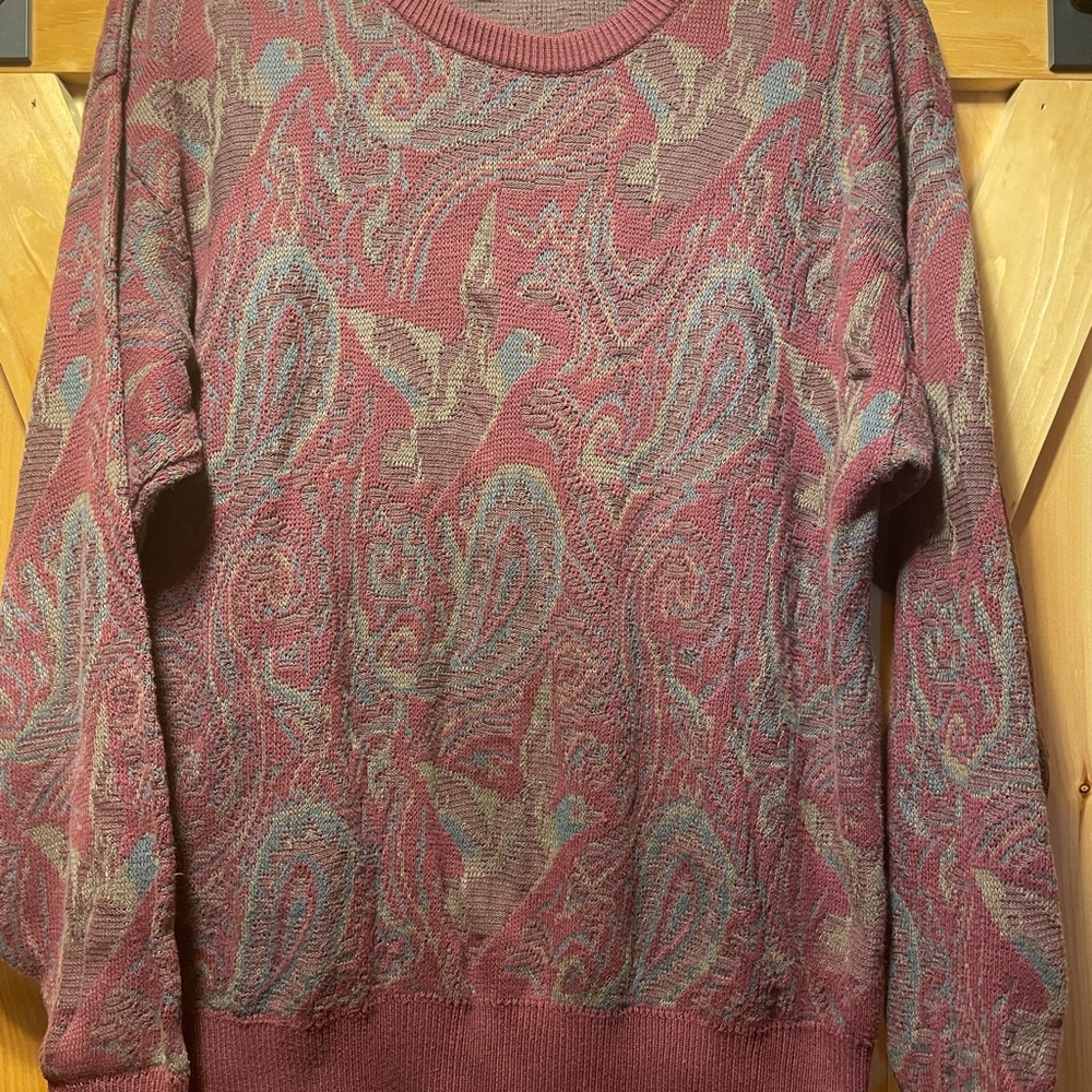 Vintage Paisley, bird Sweater. Grandpa core. Lord Jeff, cotton